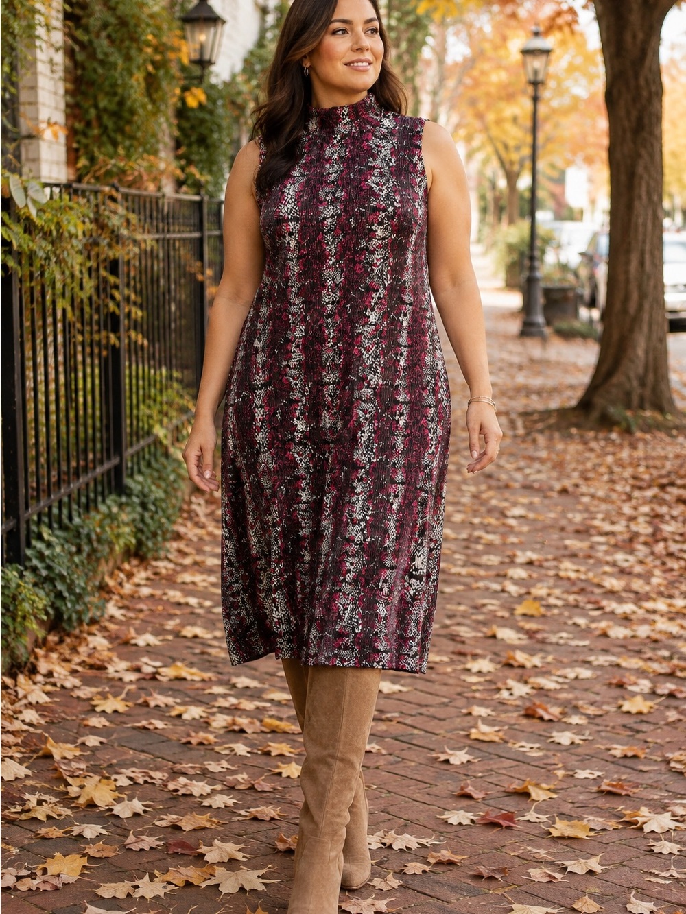 Rachel Rachel Roy 14W Pleated Floral Mock Neck Sleeveless Midi Dress